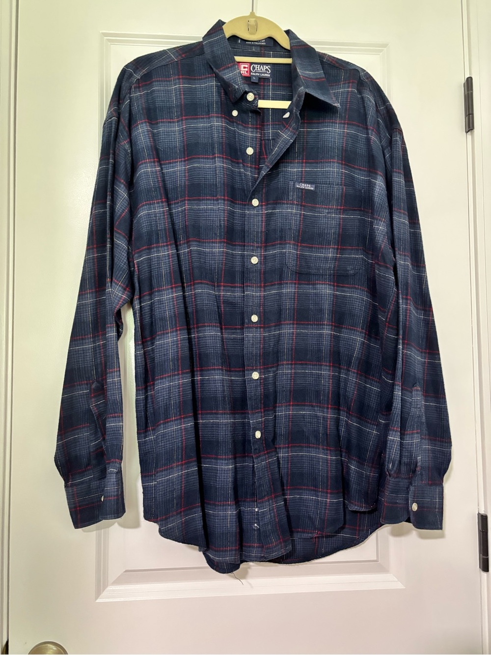 Chaps Men's Blue Plaid Button-Down Flannel Shirt Size L